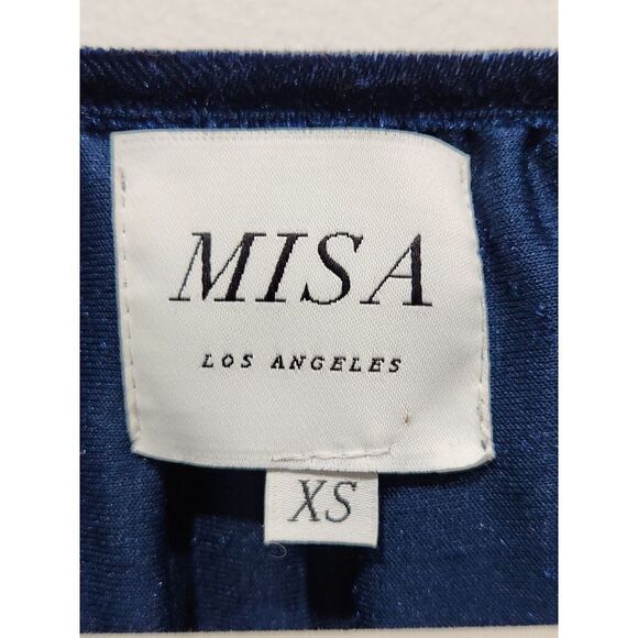 Misa Los Angeles Luca Midnight Blue Velvet Embroidered Sleeves Shift Dress, XS - Picture 13 of 13